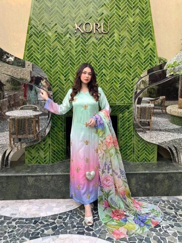 Shamoze silk digital tye&dye print with pearls